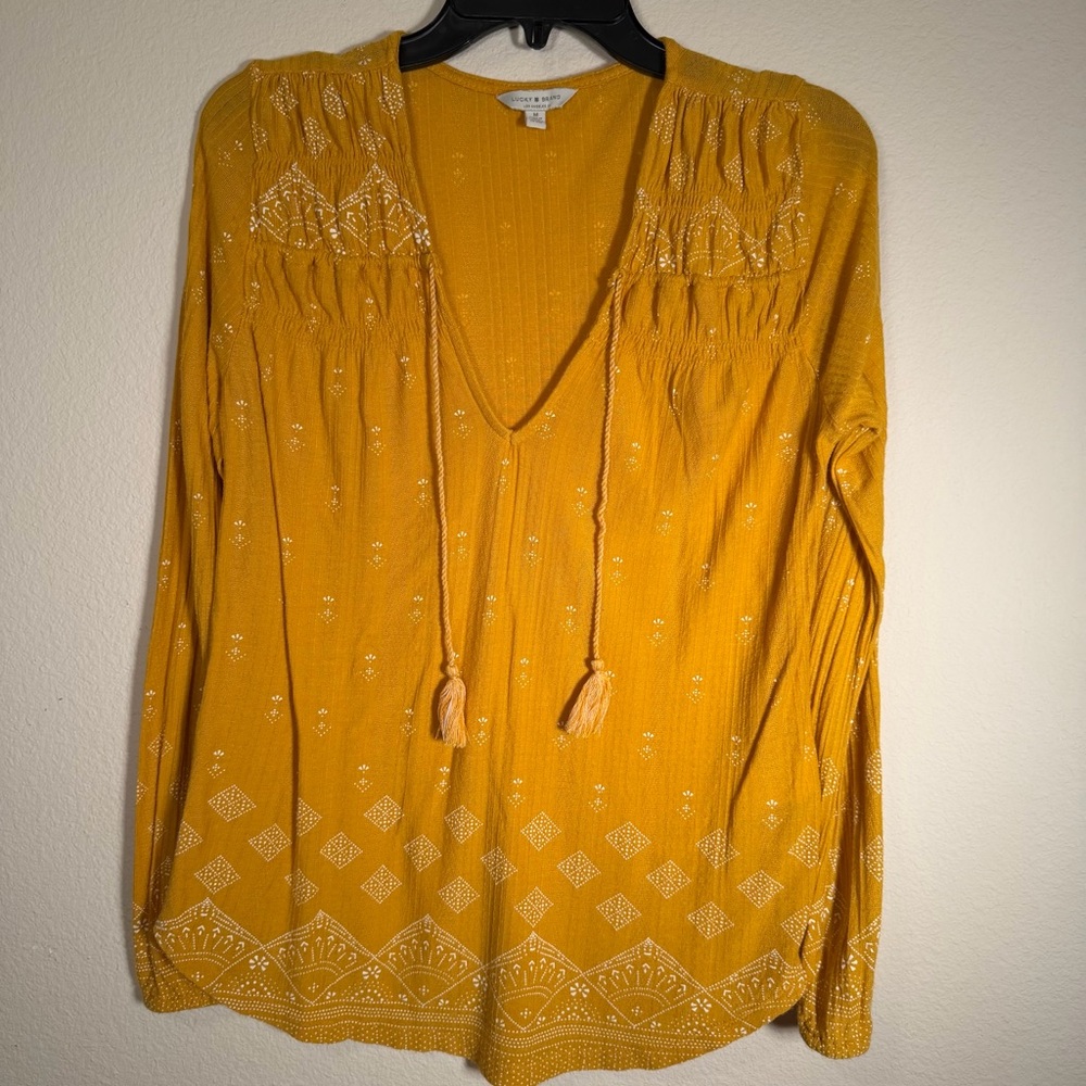 Lucky Brand Mustard Yellow Embroidered Boho Tunic - Picture 3 of 14